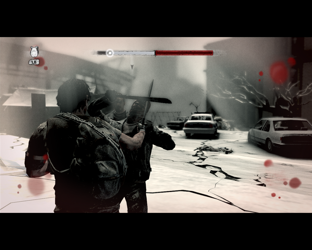 I Am Alive (Windows) screenshot: Engaging in melee combat with two or more opponents is pointless: in about a second the guy to the left will finish me off