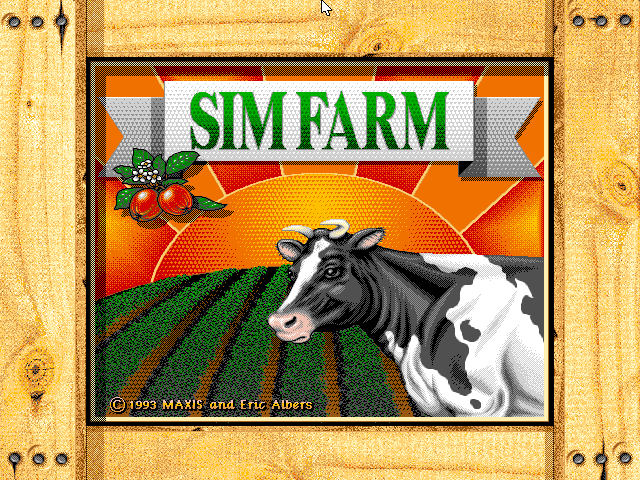 Sim Farm (FM Towns) screenshot: The cow obstinately makes its way to the title screen, too