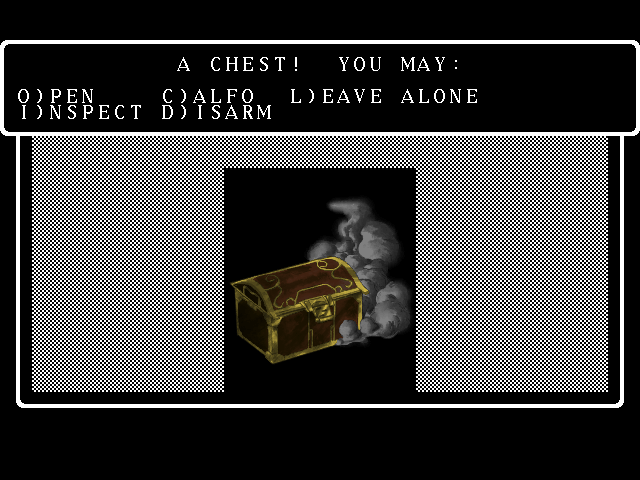 Wizardry V: Heart of the Maelstrom (FM Towns) screenshot: Careful, this chest may be trapped!