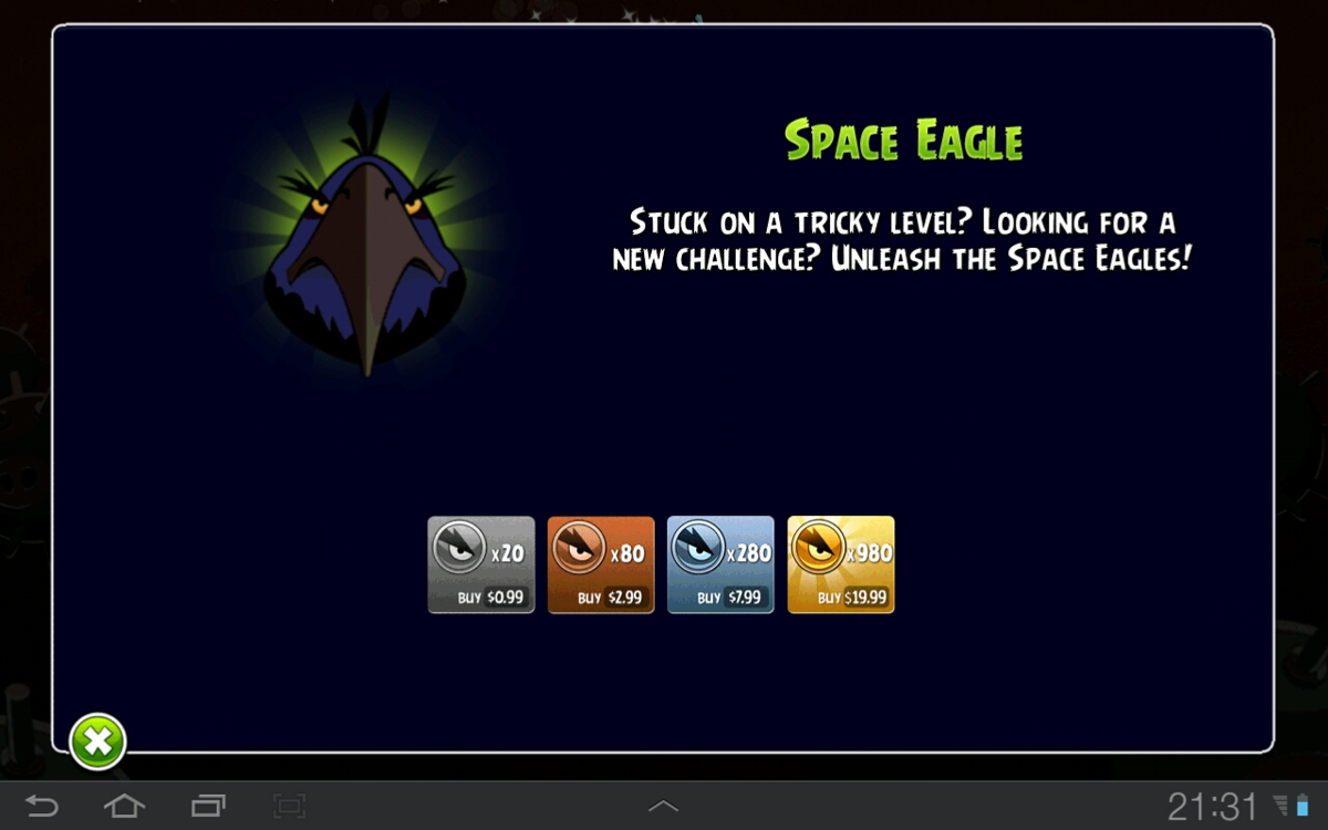 Angry Birds: Space (Android) screenshot: Pay-to-win scheme