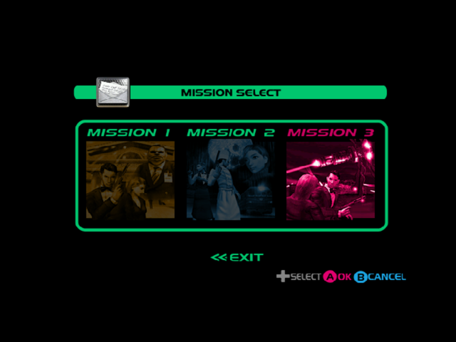 Confidential Mission (Dreamcast) screenshot: Mission Select Screen