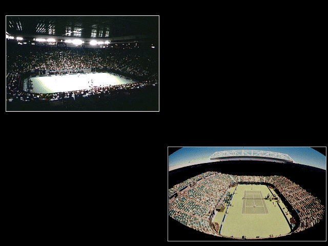 Advantage Tennis (FM Towns) screenshot: Views of the stadium