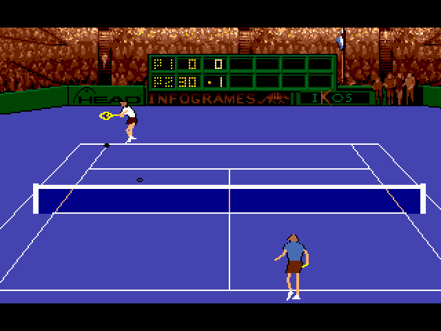 Advantage Tennis (FM Towns) screenshot: The racket connects!