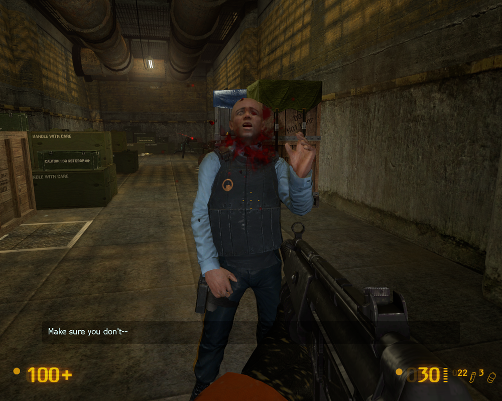 Black Mesa (Windows) screenshot: The poor fella never had time enough to finish the phrase