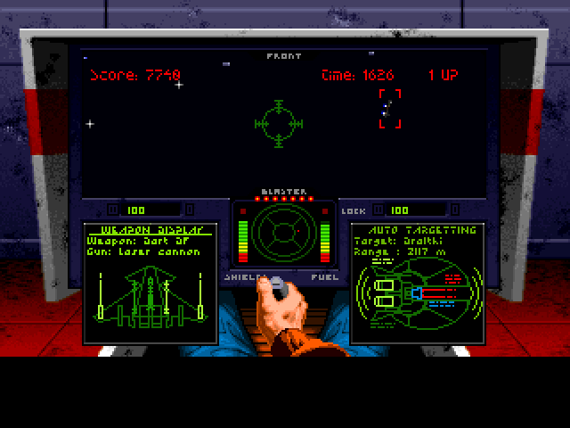Wing Commander (FM Towns) screenshot: Locking on the enemy in training mode