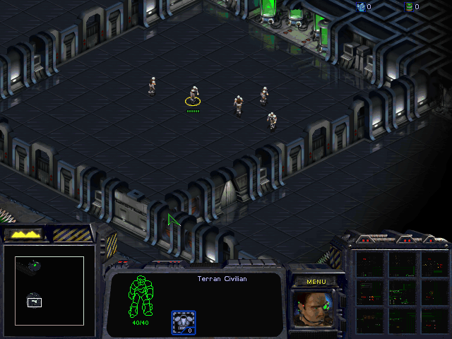 StarCraft (Demo Version) (Windows) screenshot: You need to rescue the scientists in the indoor mission.