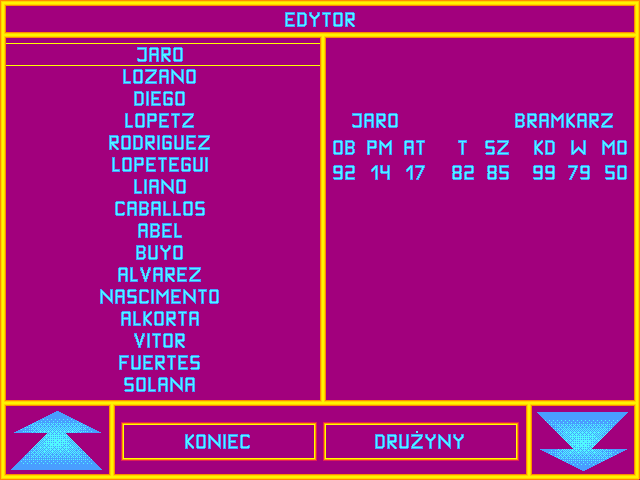 Pol-Gol! (DOS) screenshot: Players editor