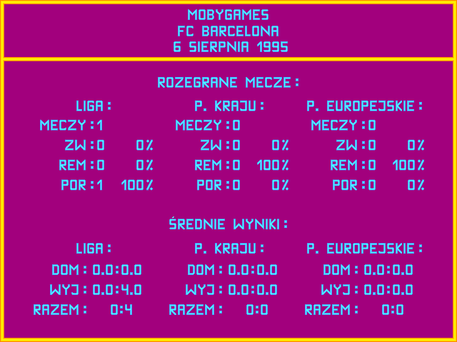 Pol-Gol! (DOS) screenshot: Overall stats