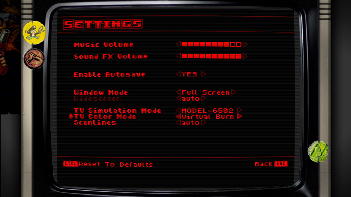 Retro City Rampage: DX (Windows) screenshot: There are many TV color and simulation settings, such as this Virtual Boy mode.