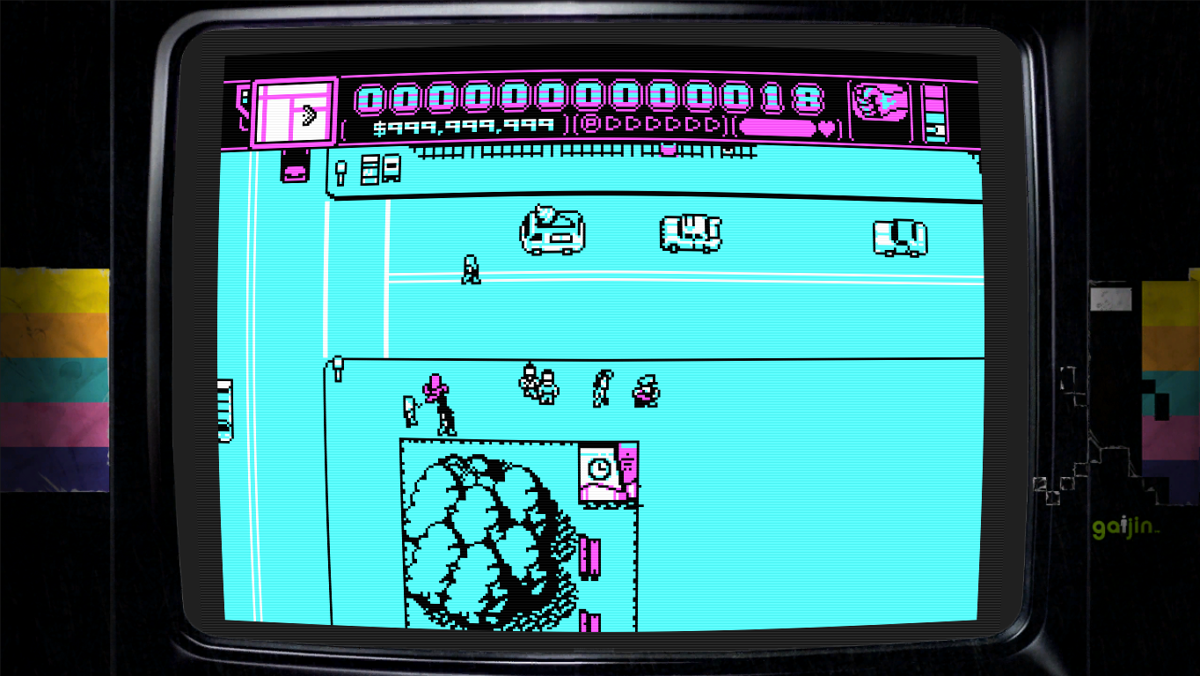 Retro City Rampage: DX (Windows) screenshot: Playing the game with the CGA-style setting.