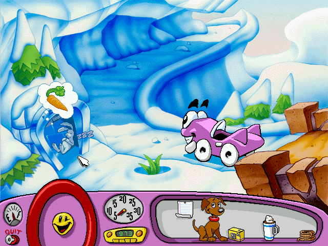 Putt-Putt Saves the Zoo (Windows) screenshot: Entrance to the icy section with a dreaming rabbit - one of those funny little touches so abundant in Putt Putt games