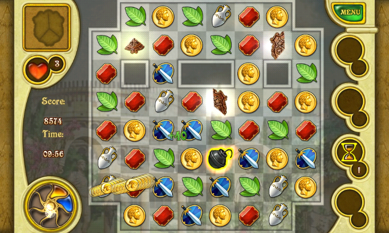 Call of Atlantis (Android) screenshot: The bomb can be used to destroy a cluster of tiles