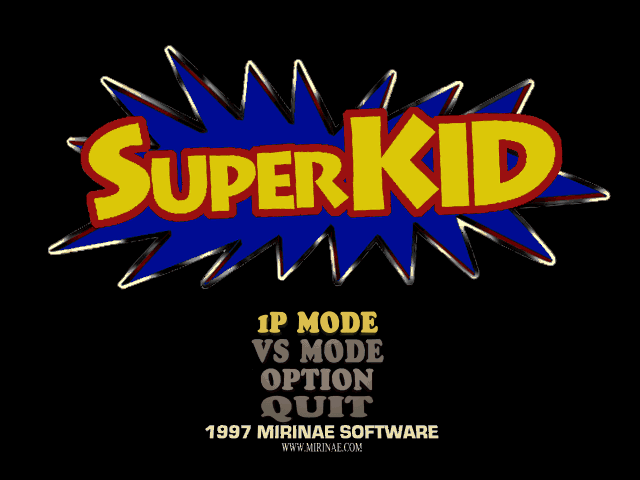 Super Kid (Windows) screenshot: This is the game's main menu.