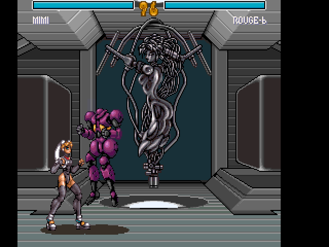 Ningyō Tsukai (FM Towns) screenshot: Get away from me, you... purple brute!
