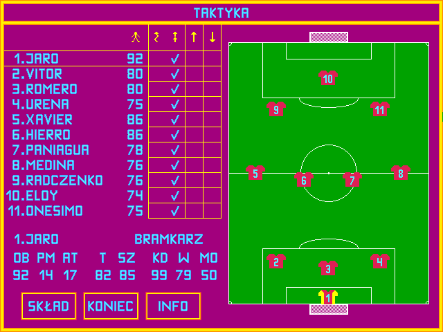 Pol-Gol! (DOS) screenshot: Team tactic