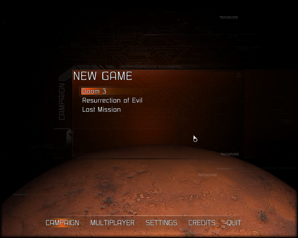 Doom³: BFG Edition (Windows) screenshot: DOOM 3: Choose the base game or one of two add-ons available