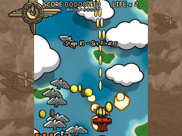 Flying Red Barrel: Diary of a Little Aviator (Windows) screenshot: A flock of seagulls in the first stage