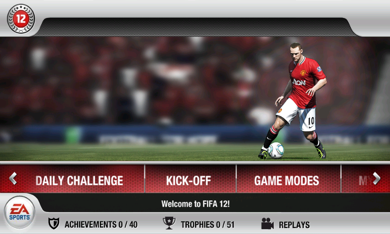 FIFA 12 (Android) screenshot: Main menu