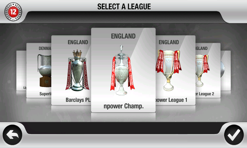 FIFA 12 (Android) screenshot: League selection