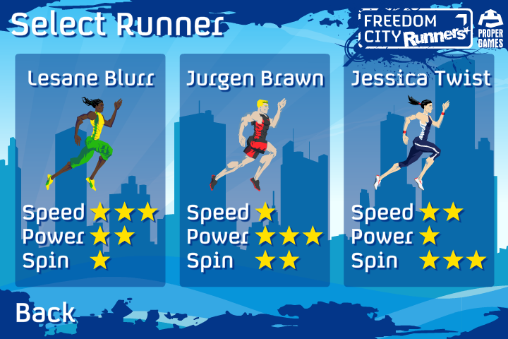 Freedom City Runners (Browser) screenshot: And three different athletes