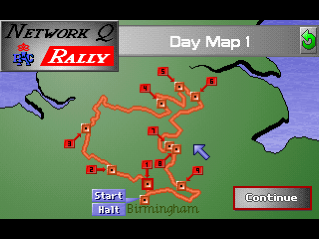 Network Q RAC Rally (FM Towns) screenshot: Day Map