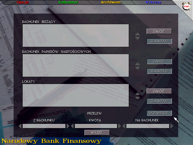 Inwestor (DOS) screenshot: Types of accounts