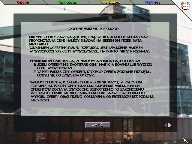 Inwestor (DOS) screenshot: Terms and conditions of the tender