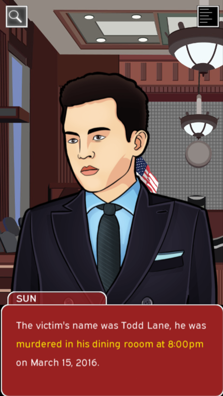 Twelve Absent Men (Android) screenshot: The prosecutor.