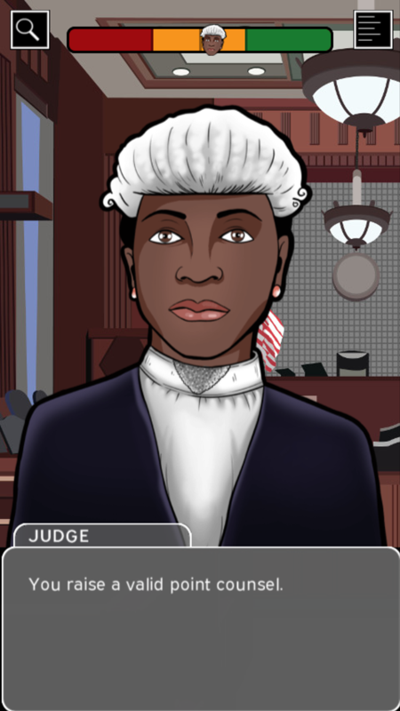 Twelve Absent Men (Android) screenshot: Try not to get on the judge's bad side.