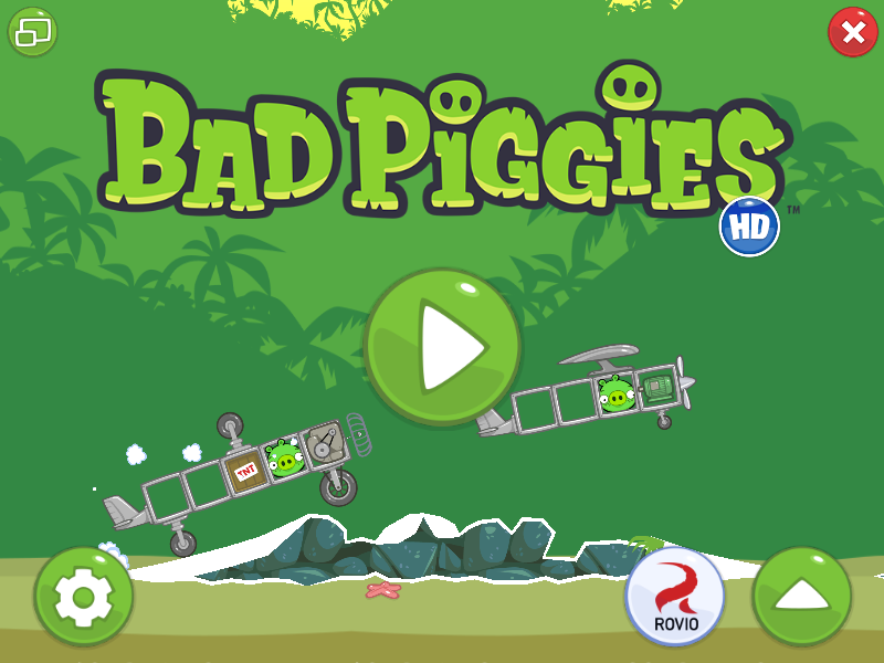 Bad Piggies (Windows) screenshot: Interactive Main Menu, where you can interfere in the veichle (for example, make the TNT box blow)