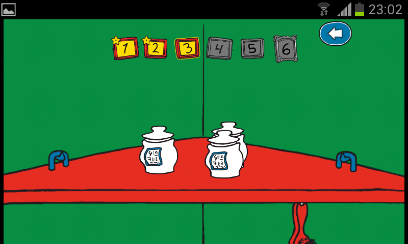 Finding Mr. Nilsson with Pippi (Android) screenshot: Shuffling the jars.