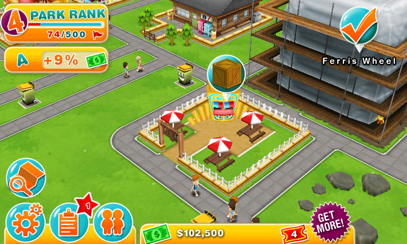 Theme Park (Android) screenshot: A shop that needs restocking.