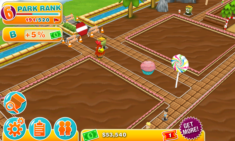 Theme Park (Android) screenshot: You can also hire mascots - here's the chicken man.