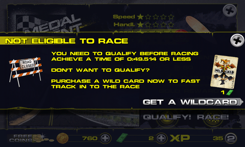 Downhill Xtreme (Android) screenshot: Need to qualify before the main race.