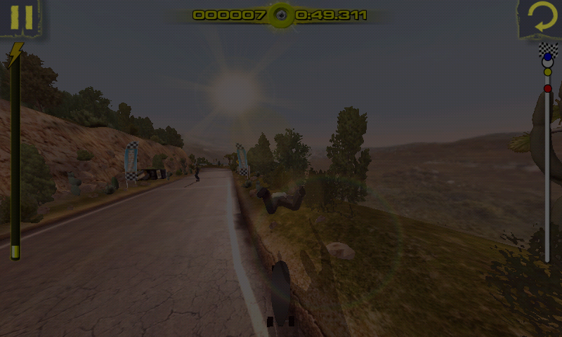Downhill Xtreme (Android) screenshot: Ouch! That's got to hurt.