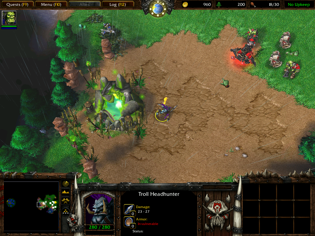 WarCraft III: Reign of Chaos (Demo Version) (Windows) screenshot: That Troll provides a side-quest involving a search for some ingredients so that Sen'Jin can purify the defiled Fountain of Health.