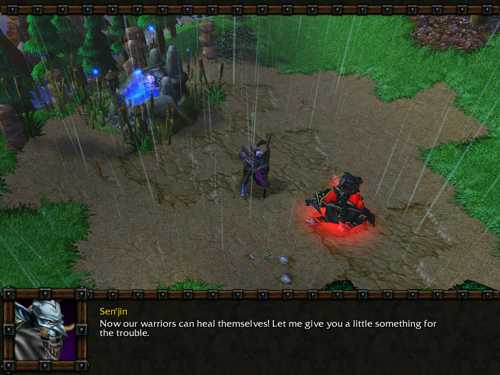 WarCraft III: Reign of Chaos (Demo Version) (Windows) screenshot: Quest completed, and you also get a little reward (besides being able to heal your units near the fountain) - healing wards Thrall can carry around.