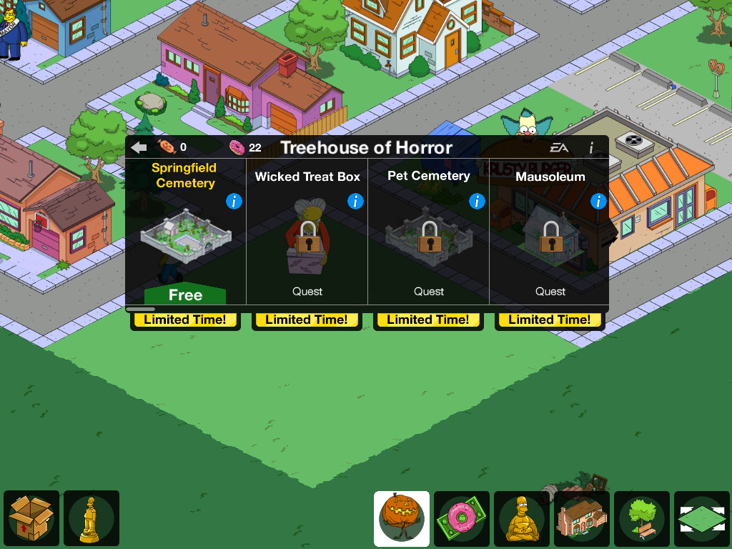 The Simpsons: Tapped Out (iPad) screenshot: New treats for Halloween