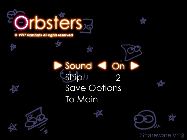 Orbsters (Windows) screenshot: Shareware release: the game customisation options
