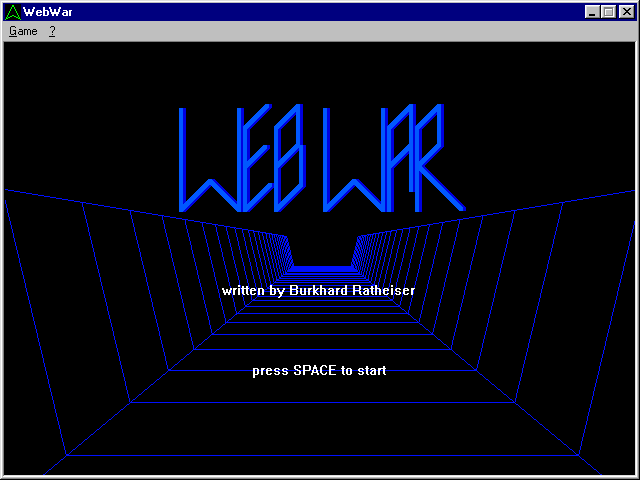 WebWar (Windows) screenshot: The game's title screen. The high score table is accessed via the menu bar and it opens in another window.