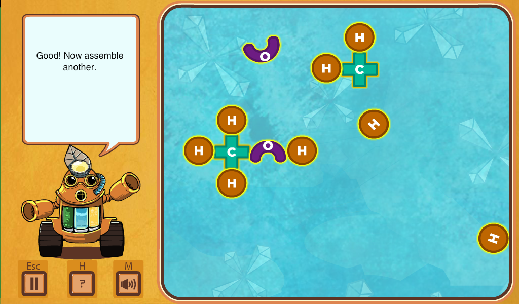 Possible Worlds: The Ruby Realm (Browser) screenshot: Assembling methanol molecules