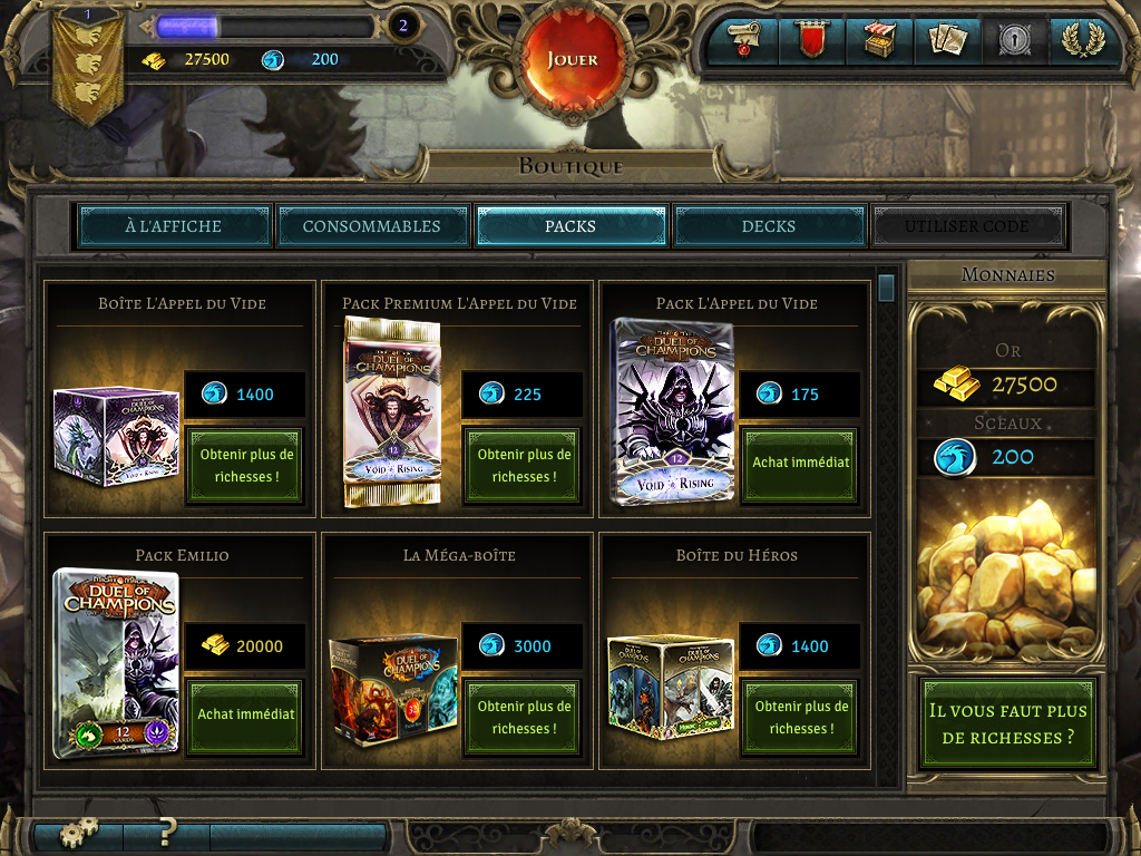 Might & Magic: Duel of Champions (iPad) screenshot: The shop.