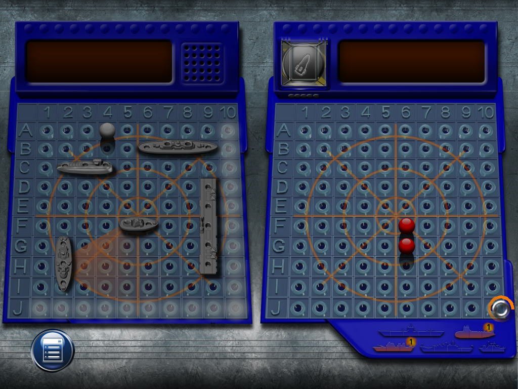 Battleship (Windows) screenshot: Red shows hits