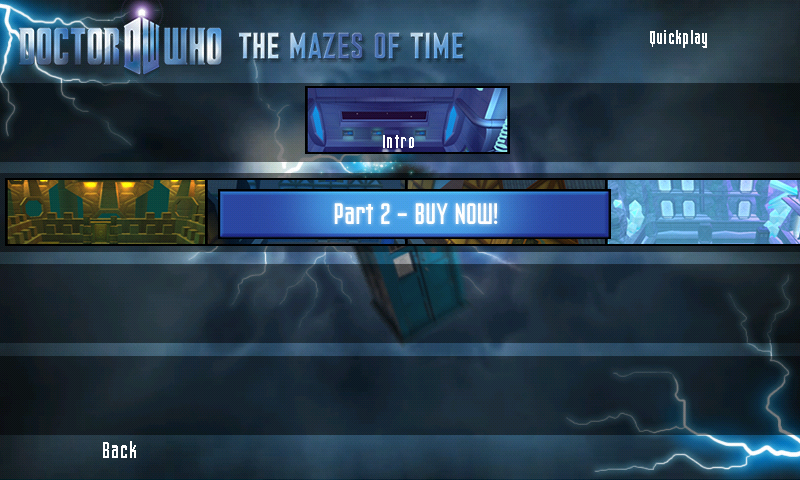 Doctor Who: The Mazes of Time (Android) screenshot: Further episodes can be bought through IAPs.
