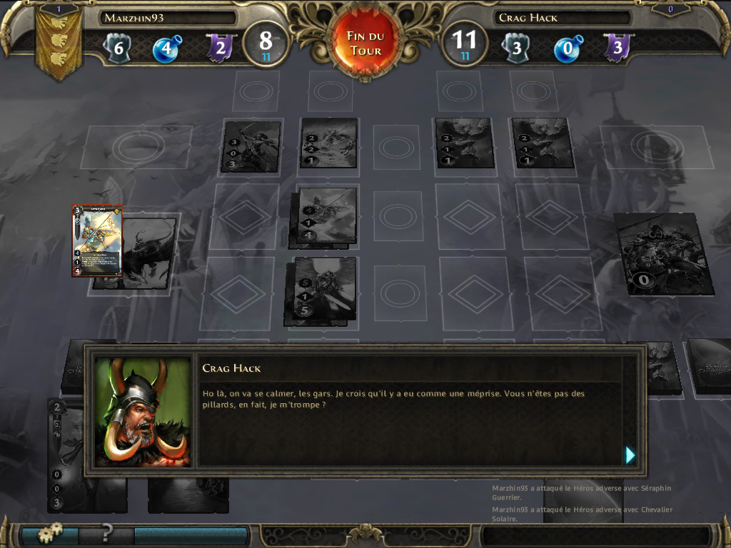 Might & Magic: Duel of Champions (iPad) screenshot: In single-player modes, dialogs can occur during the battles.