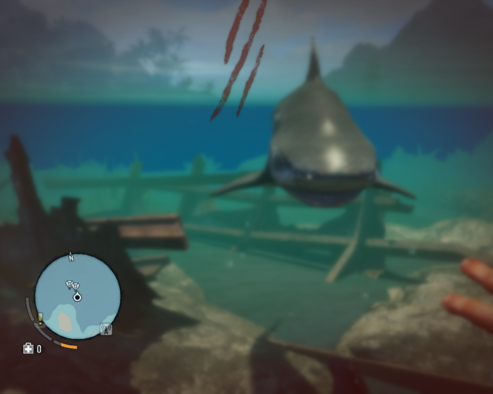 Far Cry 3 (Windows) screenshot: Shark! I can't really do much with the situation now - just hope to survive