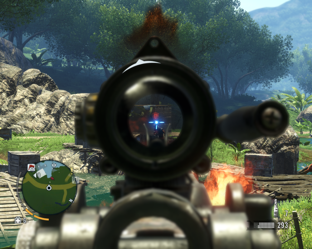 Far Cry 3 (Windows) screenshot: Aiming at a heavily armored pirate