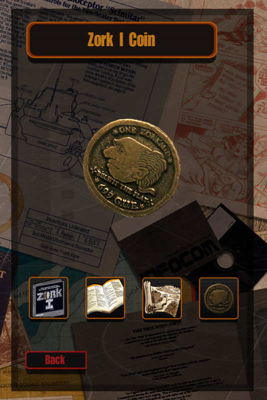 Lost Treasures of Infocom (iPhone) screenshot: This zorkmid coin can actually be rotated and appreciated through three dimensions!