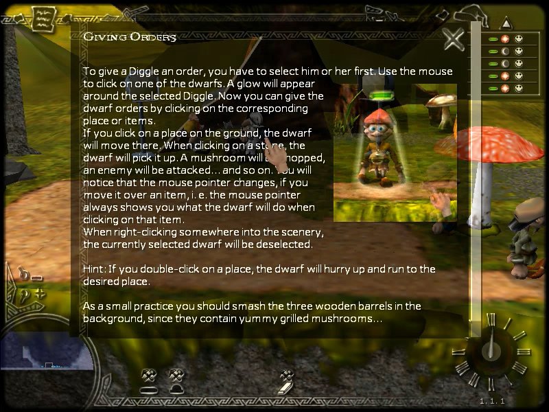 Diggles: The Myth of Fenris (Windows) screenshot: How to give orders
