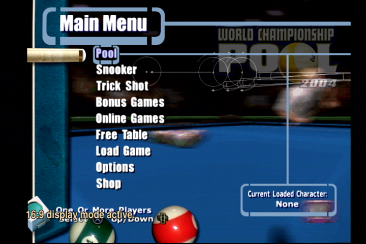 World Championship Pool 2004 (PlayStation 2) screenshot: Main menu